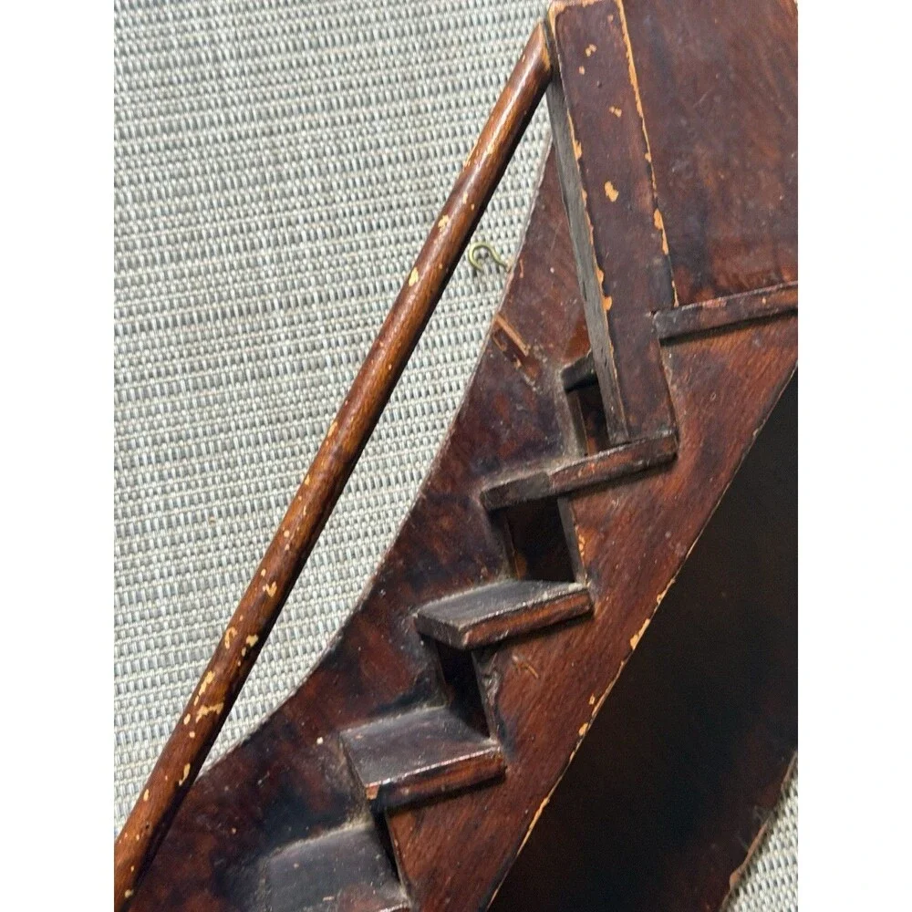 Vintage MCM Crescent Moon Stairway Wall Shelf Wood Hanging Display Folk Art 24”